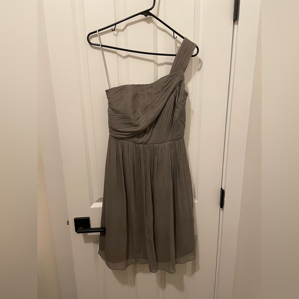 J Crew Grey Chiffon One Shoulder Mini Dress - 4